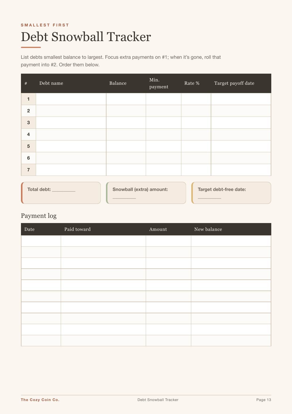 A sinking funds planning page to set aside money for upcoming costs.